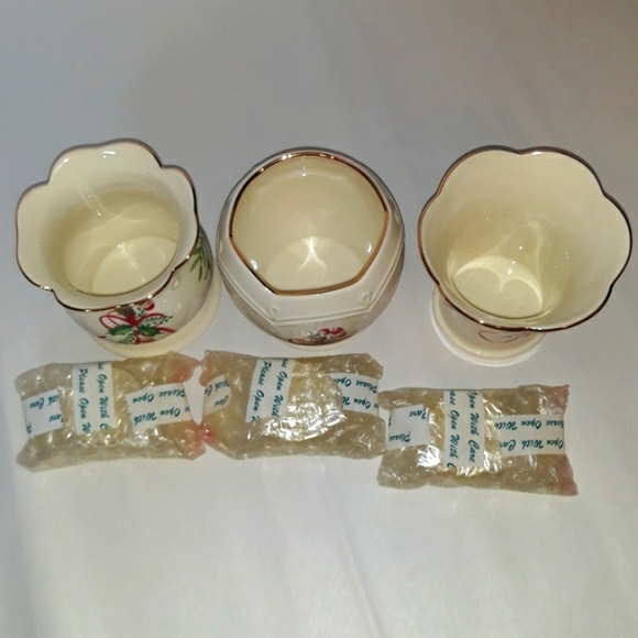 LENOX China Winter Greetings Set of 3 Votives Tea Light Candle Holders Christmas - Picture 4 of 6